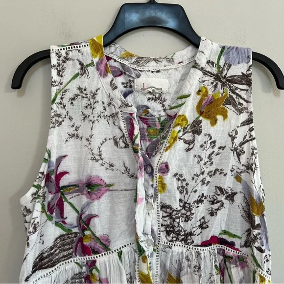 by Anthropologie White Floral Guaze Sleeveless Button-Down Tunic Top, S - Picture 6 of 7